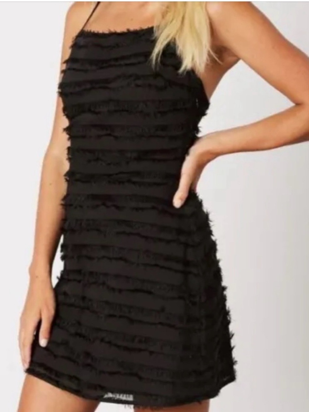 Cotton Candy Black Dress with Frayed Hem